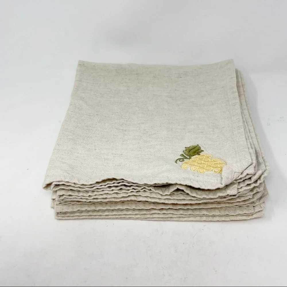 POTTERY BARN Set Of 5 Beige Grape Linen Napkins